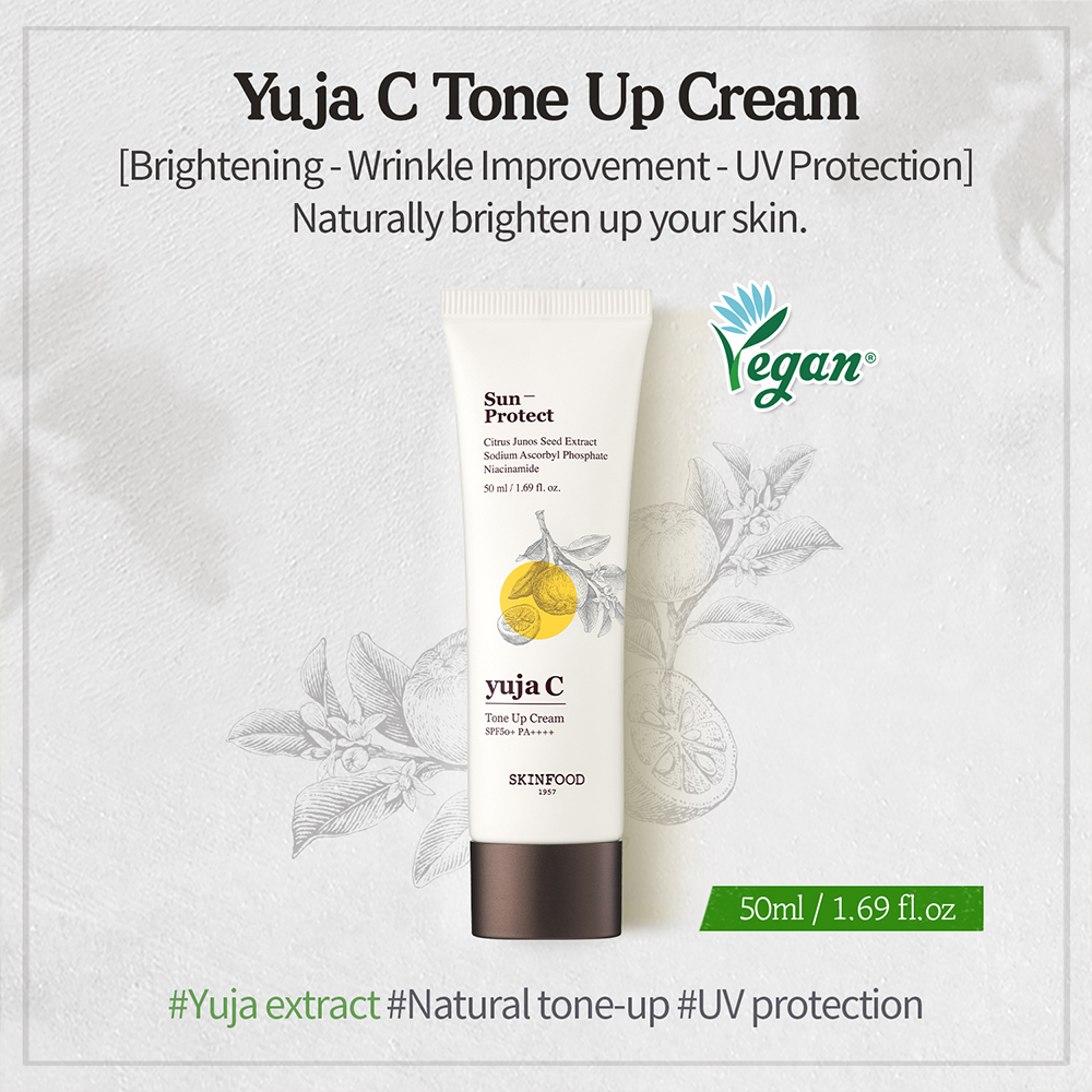 [SKINFOOD]yuja c sự kết hợp lên tông chống nắng SPF50+ PA++++ 50ml / làm sáng / Yuja C Tone Up Hybrid Sunscreen 