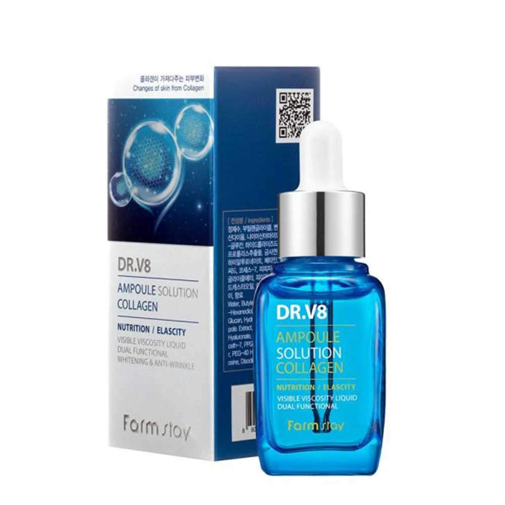 Tinh chất dưỡng da , bổ sung collagen Farm Stay  Dr.V8 Ampoule solution Collagen 30ml