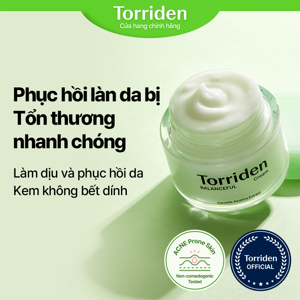 Kem dưỡng ẩm TORRIDEN Balanceful Cica Cream 80ml làm dịu giữ ẩm phục hồi cho da mụn/ da tổn thương