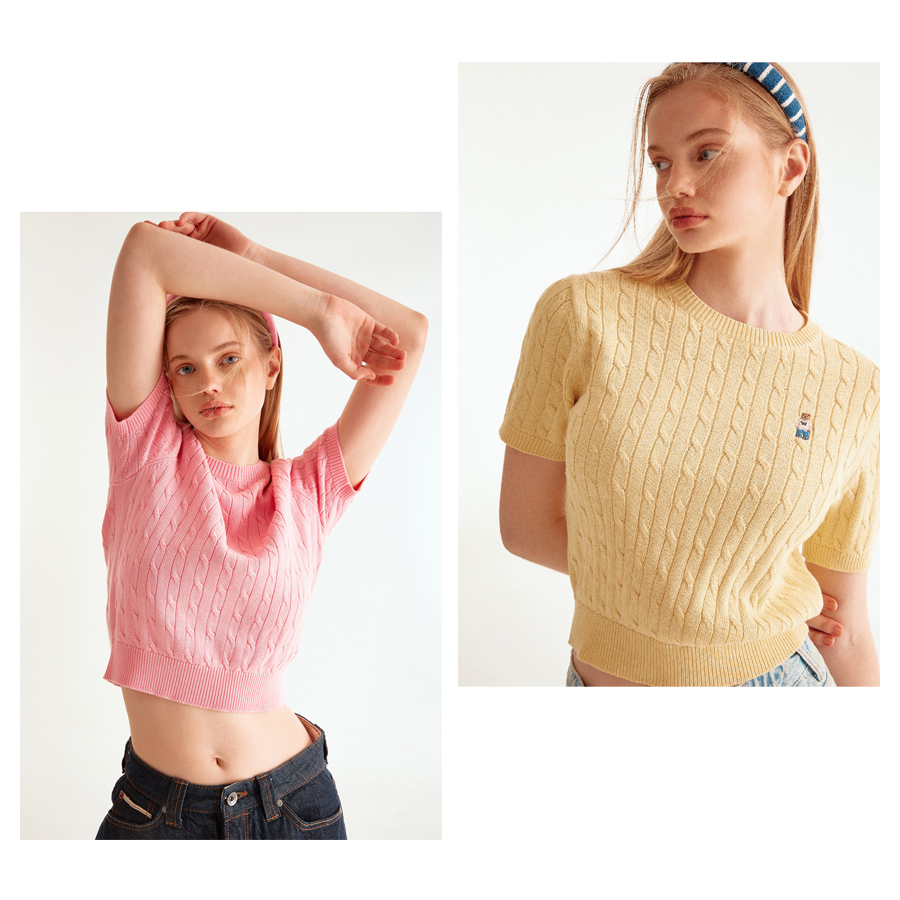 Áo sweater WHOAU WHKAD3701F Steve Cable Crop tay ngắn thời trang