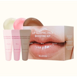 Dưỡng môi KLAVUU - Lip Sleeping Pack Boosting Kit ( 3 tuýp mini hương Vanilla, Berry và Coconut )