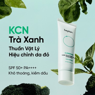 [Beplain X Hannah Olala] Kem chống nắng BEPLAIN Sunmuse thuần Vật Lý Trà Xanh, Nâng Tone & Che phủ vùng da đỏ SPF 50+ PA++++ 50ml Mild Green