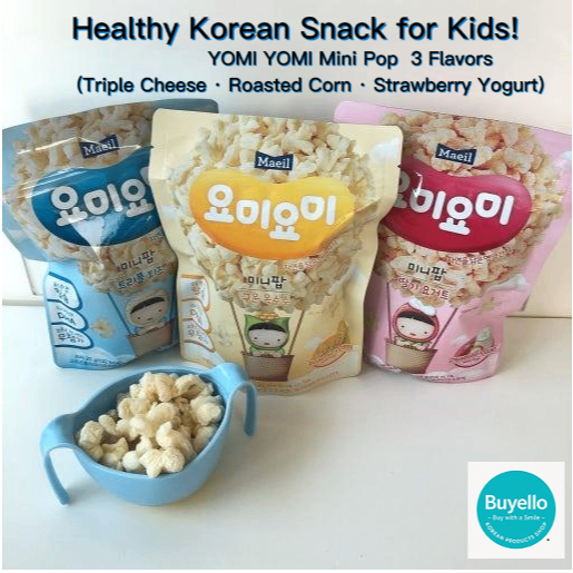 YOMI YOMI Mini Pop 3 Hương Vị (Phô Mai Ba, Sữa Chua Dâu, Ngô Rang) | Snack trẻ em lành mạnh Hàn Quốc
