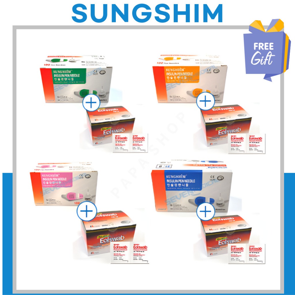 Kim bút Insulin Seongshim | 32G 4mm / 31G 5mm / 32G 6mm / 31G 8mm | 100 chiếc + FA EOLSwab miễn phí 