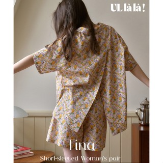 [MALL CHÍNH HÃNG](25184WPSSN) ULLALA PYJAMA Tina Set bộ đồ ngủ mặc nhà hoa nhí xẻ tà Cotton Freesize