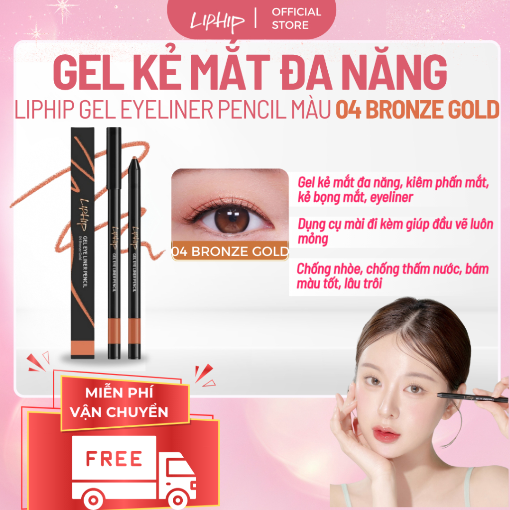 [LIPHIP] Gel kẻ mắt đa năng, bám màu siêu đỉnh Gel Eyeliner Pencil 0.4g #04 Bronze Gold