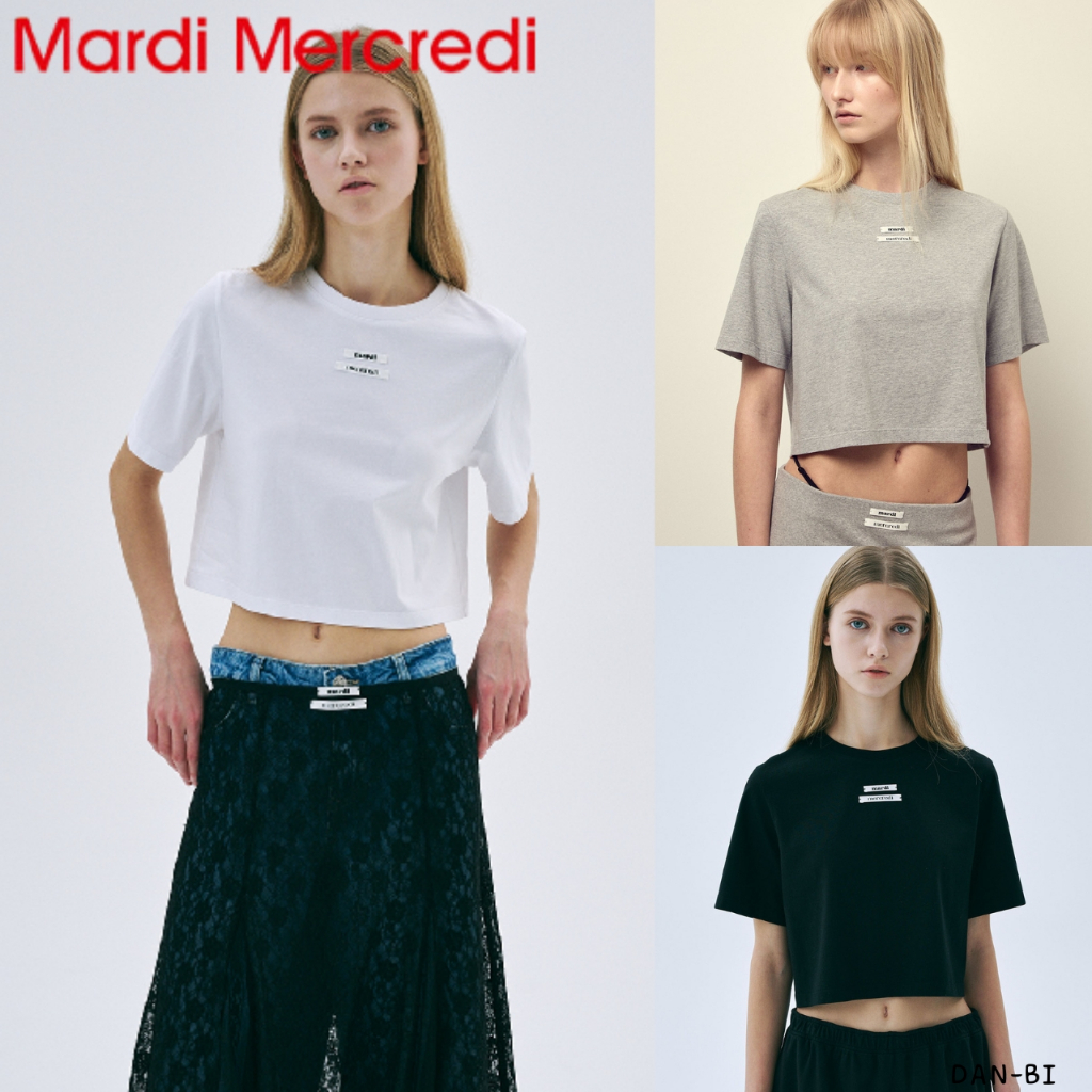 [Mardi MERCREDI] ÁO THUN CƠ BẢN CROPPED DOUBLE LABEL _ 3 màu / 100% sản phẩm KR chính hãng / Mardi v