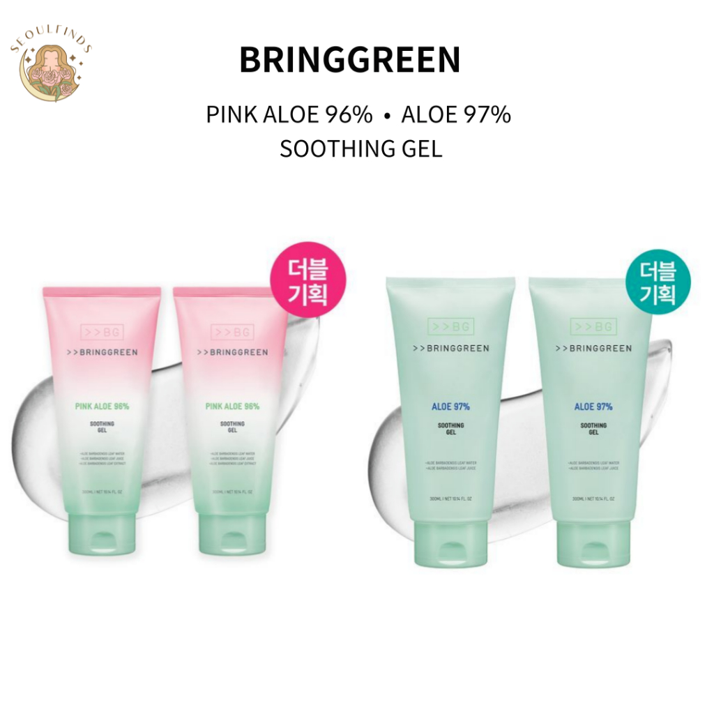 [BRINGGREEN] Gel làm dịu lô hội 300ml – 97% lô hội & 96% Gel làm dịu lô hội màu hồng