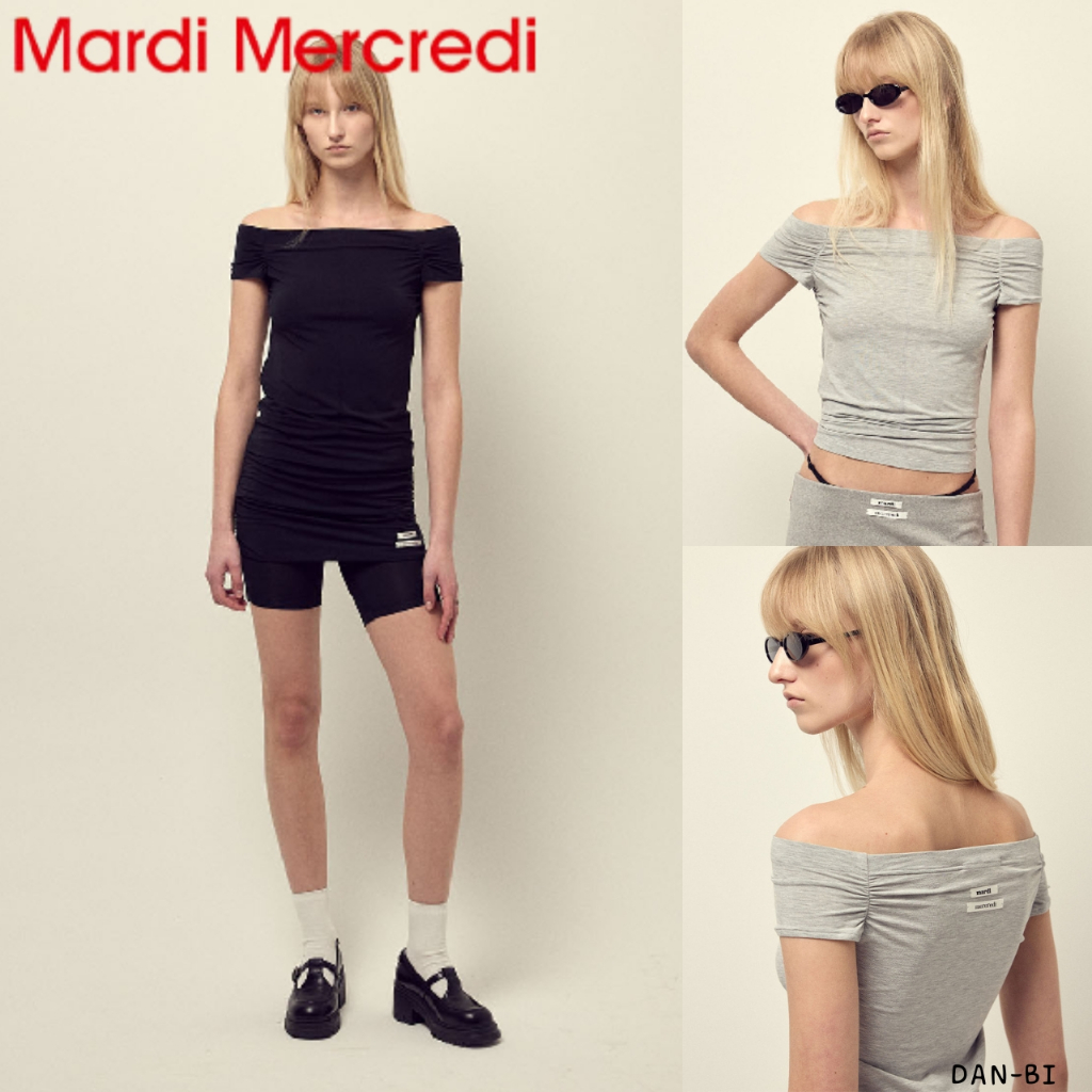 [Mardi MERCREDI] TẮT VAI TOP DOUBLE LABEL SHIRRING _ 2 màu / 100% sản phẩm KR chính hãng / Mardi với