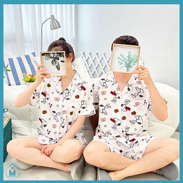 Bộ đồ ngủ mùa hè Snoopy 3 màu Bộ đồ ngủ cặp đôi vừa vặn thoải mái, Bộ đồ ngủ gia đình