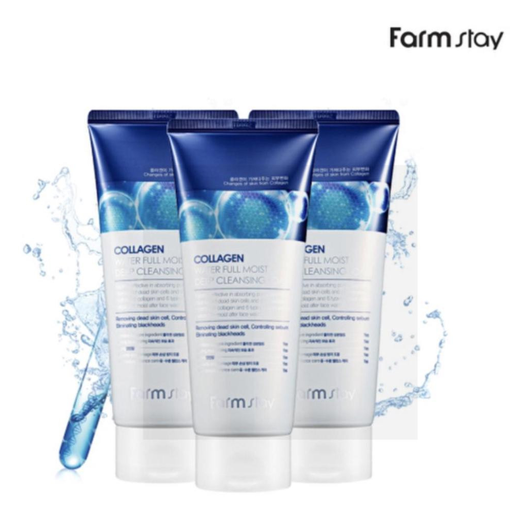 Sữa rửa mặt sâu cấp ẩm Farmstay Collagen Water Full Moist Deep Cleansing Foam 180ml