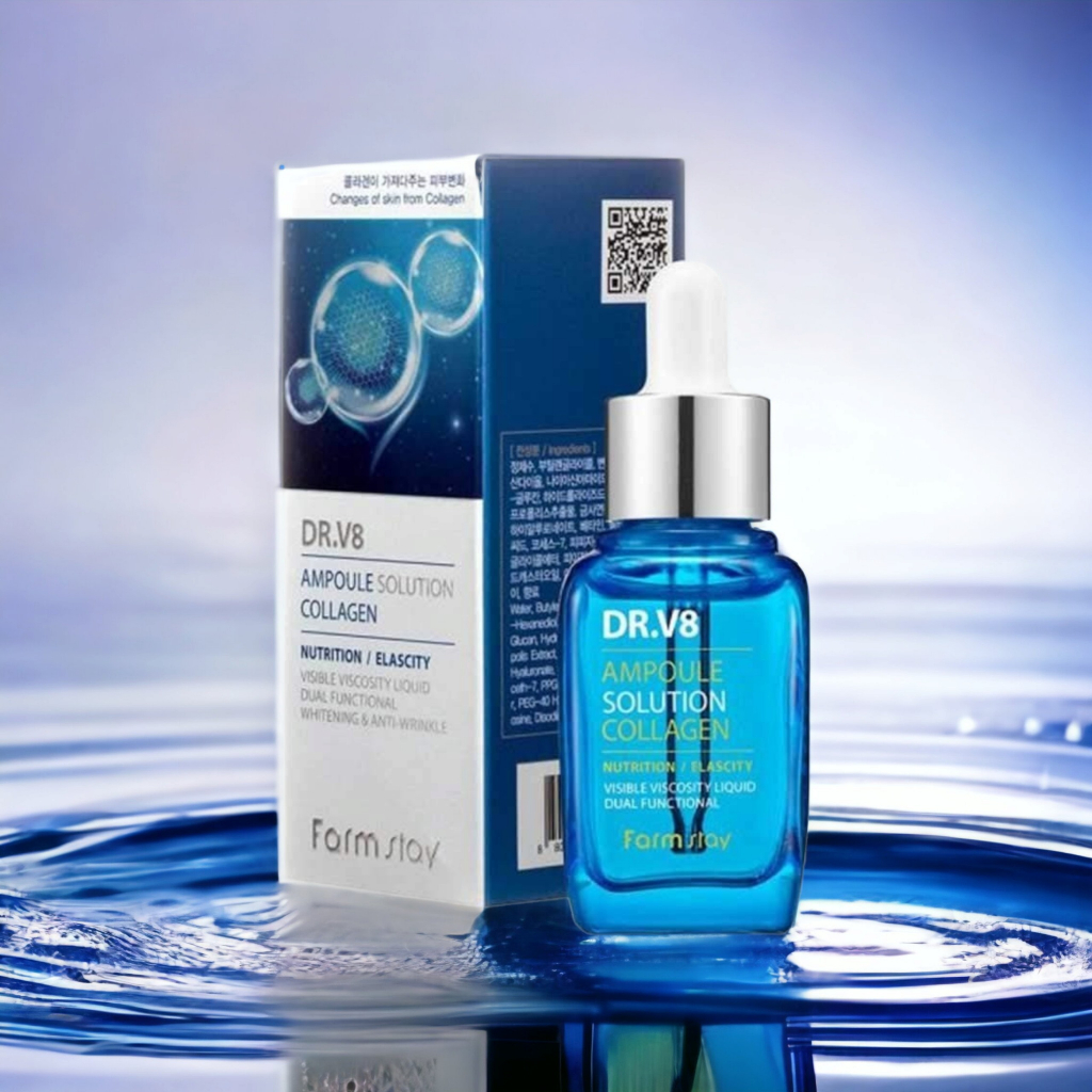 Tinh chất dưỡng da , bổ sung collagen Farm Stay  Dr.V8 Ampoule solution Collagen 30ml
