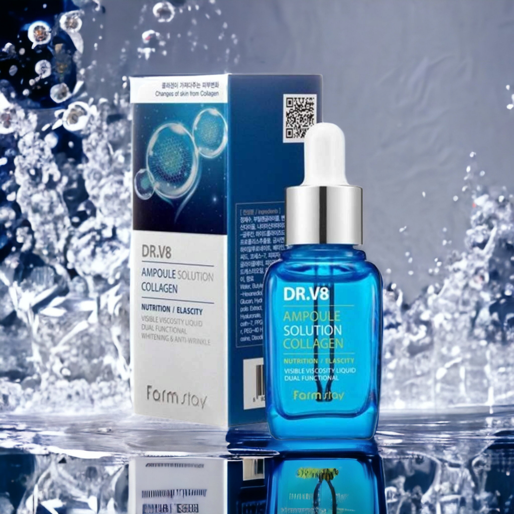 Tinh chất dưỡng da , bổ sung collagen Farm Stay  Dr.V8 Ampoule solution Collagen 30ml