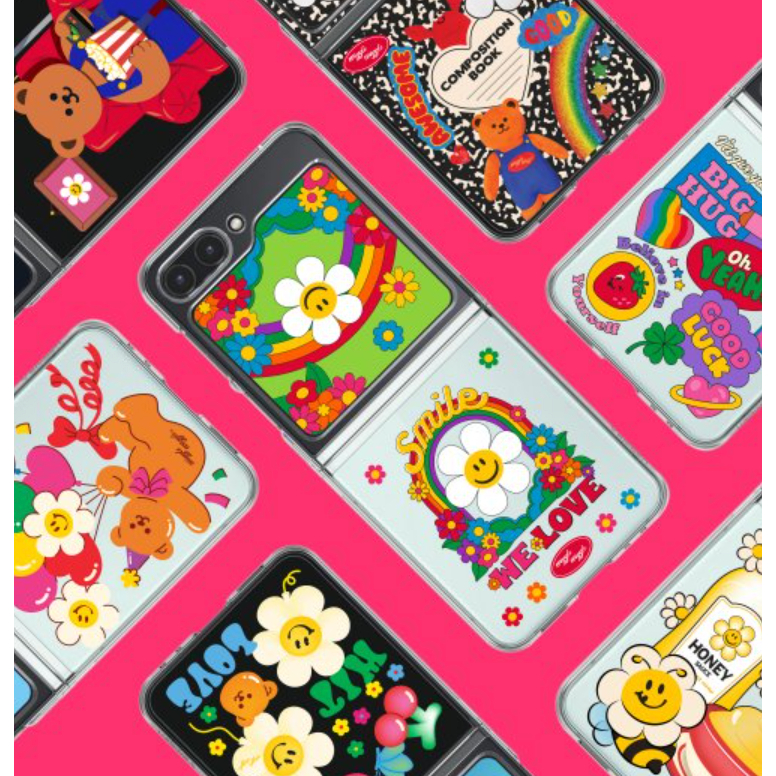Wiggle Ốp Điện Thoại tpu pc Mỏng Trong Suốt Họa Tiết Gấu Cười / Bông Hoa Hàn Quốc Cho galaxy z flip 5 / flip5