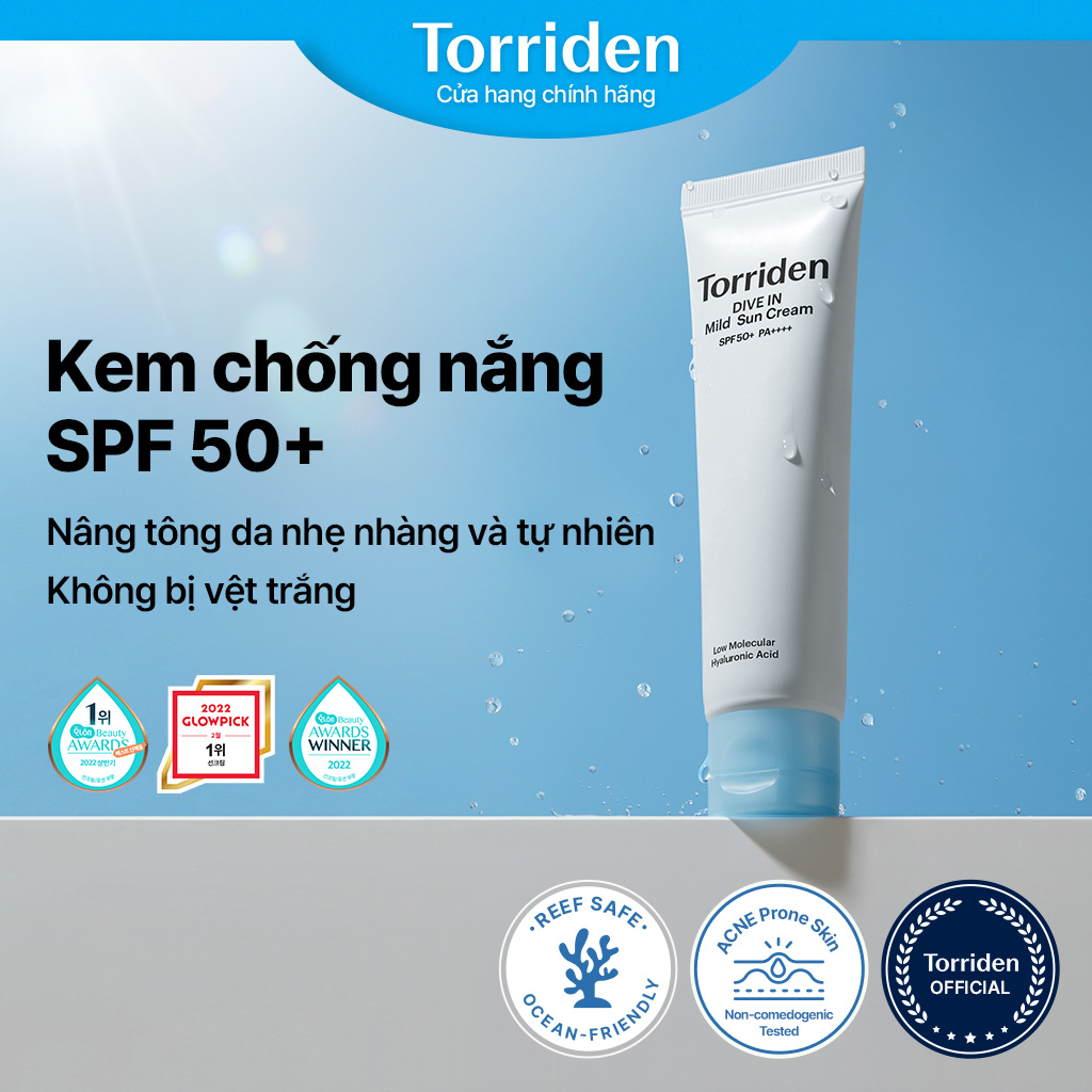Kem chống nắng TORRIDEN SPF 50+ PA++++ khoáng chất dịu nhẹ giúp nâng tông da tự nhiên 20ml