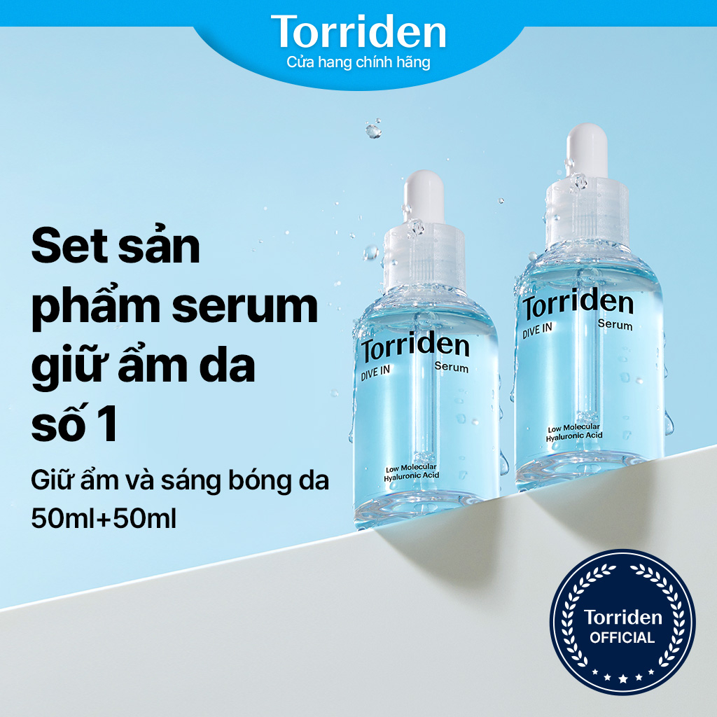 Serum TORRIDEN DIVE IN chứa axit hyaluronic phân tử thấp giúp làm sáng bóng/ giữ ẩm sâu bên trong da 50ml+50ml