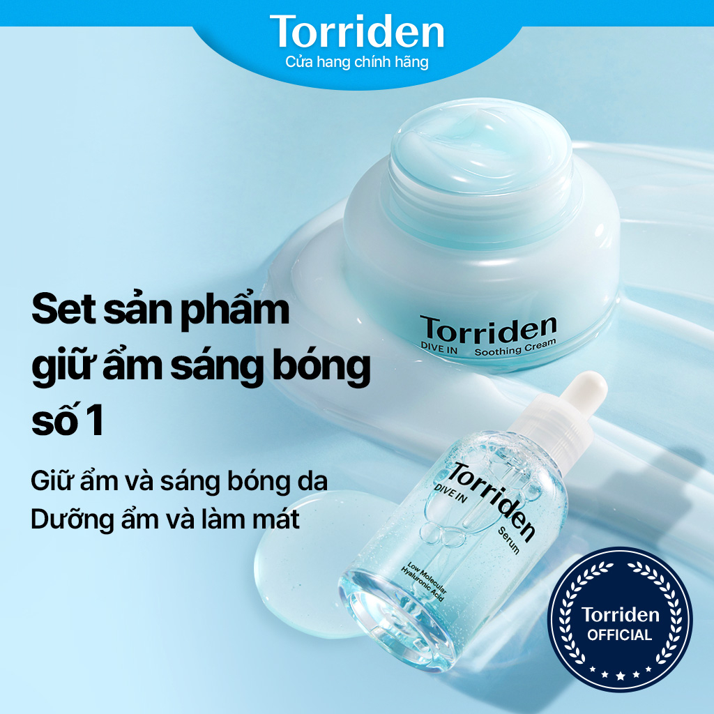 Serum axit hyaluronic phân tử thấp 50ml + Kem dưỡng làm dịu da mặt axit hyaluronic phân tử thấp 100ml DIVE IN TORRIDEN