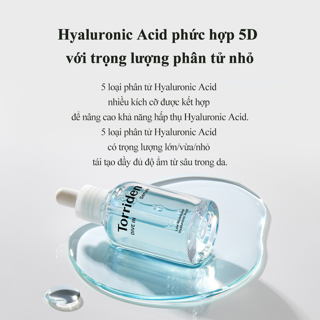 Serum axit hyaluronic phân tử thấp 50ml + Kem dưỡng làm dịu da mặt axit hyaluronic phân tử thấp 100ml DIVE IN TORRIDEN