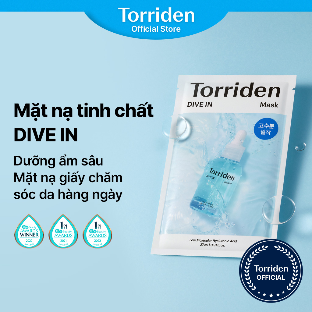 Mặt nạ giấy TORRIDEN tinh chất axit hyaluronic làm dịu và điều hòa cho da dễ nổi mụn