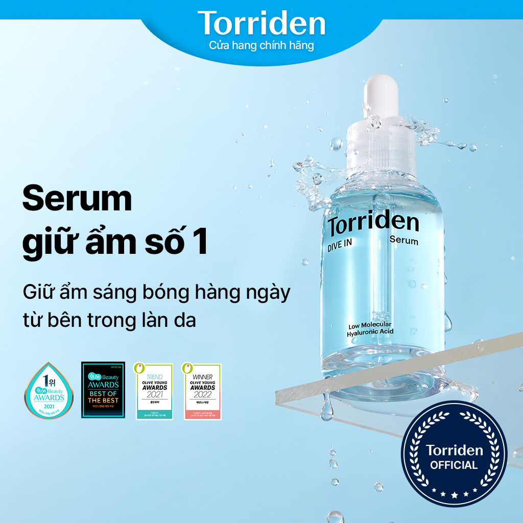 Serum DIVE IN TORRIDEN chứa axit hyaluronic phân tử thấp giúp giữ ẩm sáng bóng da/ giữ ẩm sâu bên trong/ 50ml/ 50ml+50ml