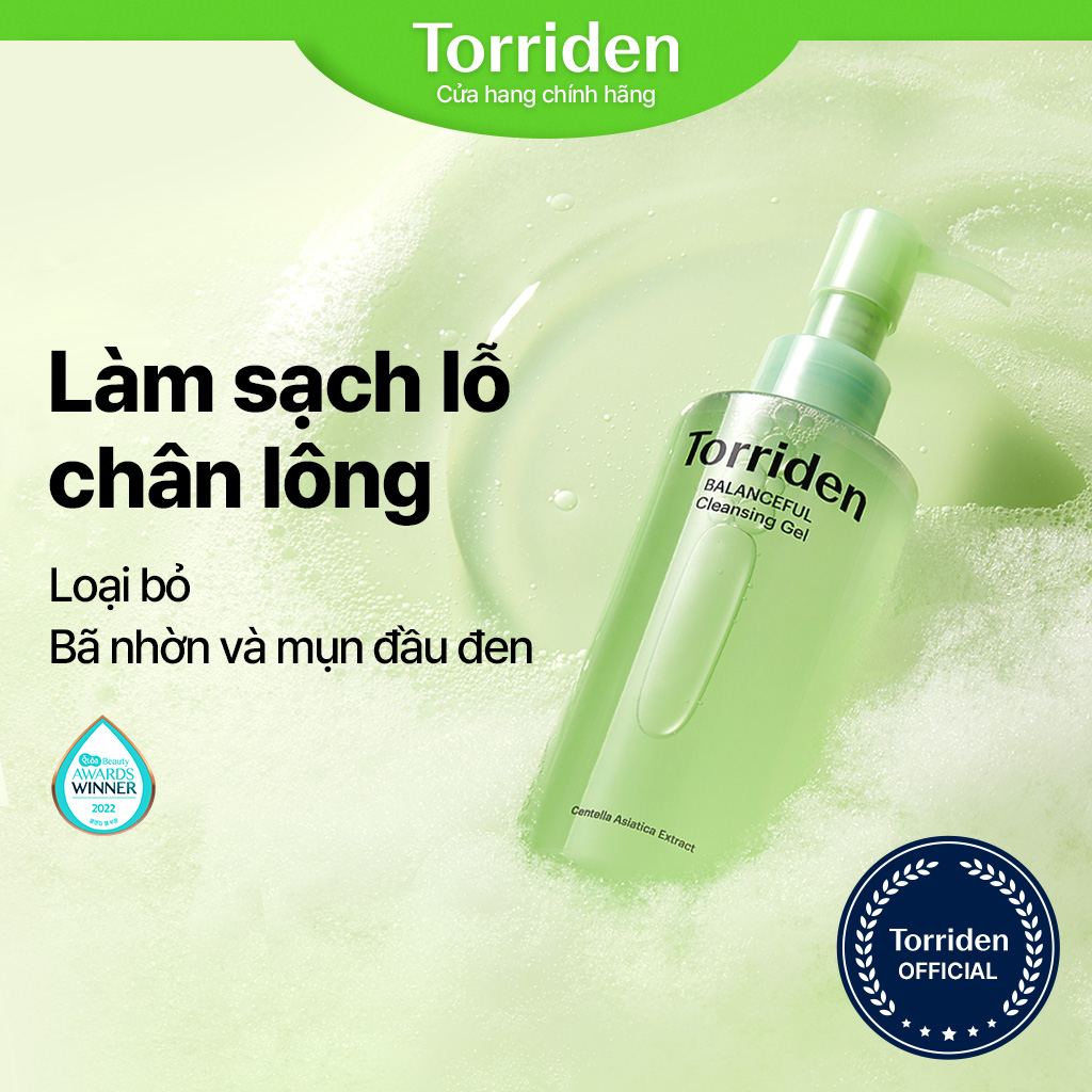 Sữa rửa mặt dạng gel TORRIDEN 200ml chiết xuất rau má làm sạch bã nhờn và lỗ chân lông