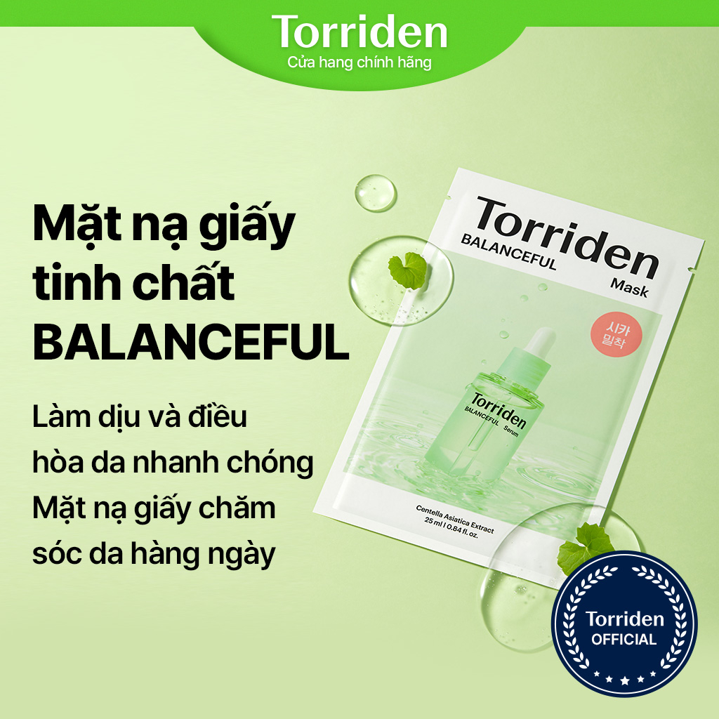 [Torriden chính hãng] Mặt nạ giấy rau má BALANCEFUL giúp làm dịu và điều hòa làn da, dành cho da dễ nổi mụn, 1 miếng