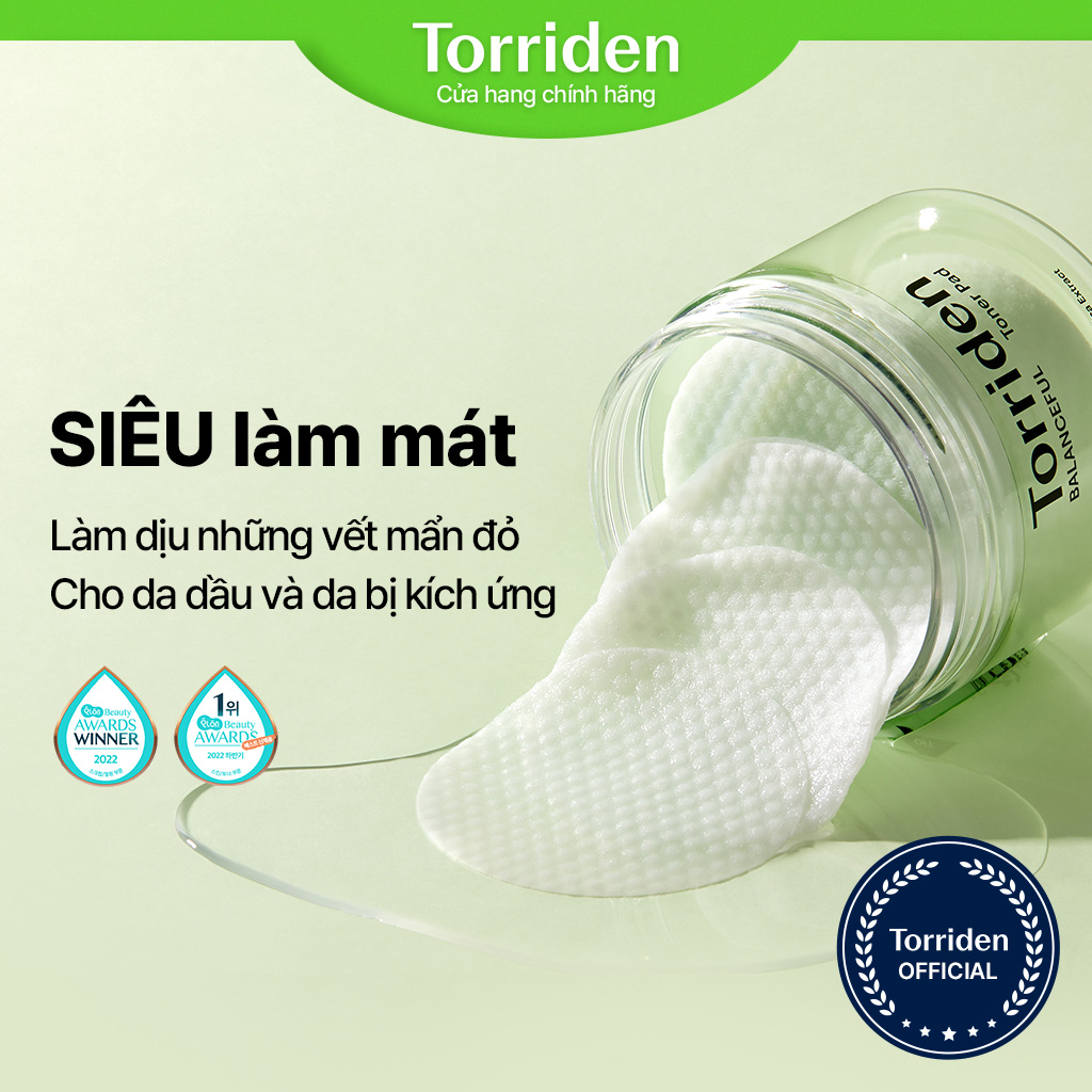 [Torriden Chính hãng] Toner Pad chăm sóc da hàng ngày rau má BALANCEFUL giúp làm mát, làm dịu và tẩy tế bào chết cho da, dành cho da mụn & da nhạy cảm, 60 miếng