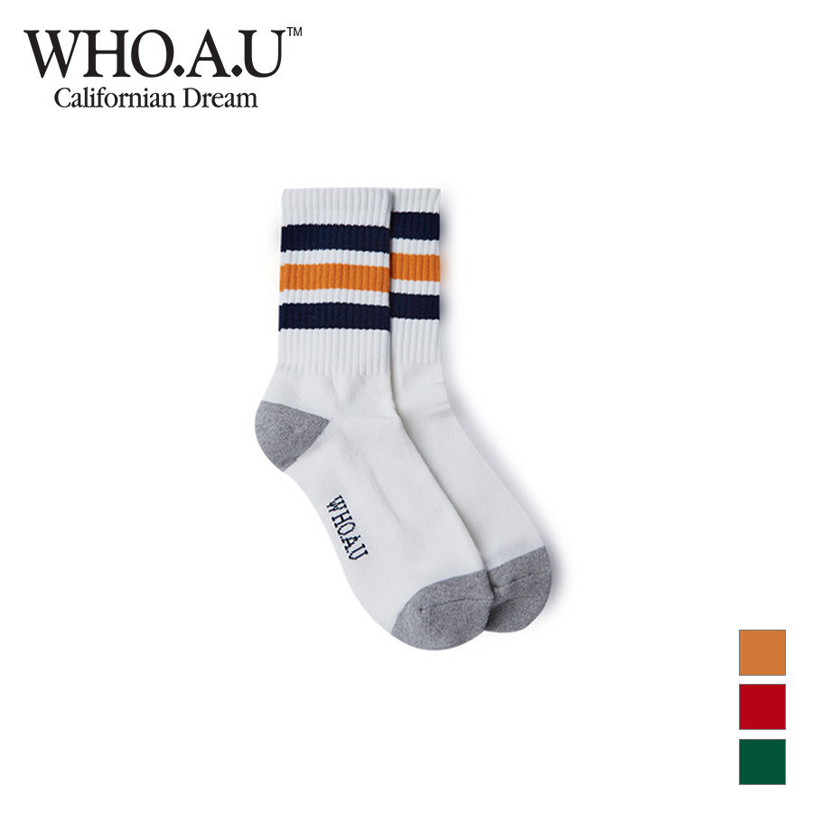 Vớ cao cổ WHO.A.U WHAYD4931A viền sọc phối màu Stripe Crew Socks Cotton 80%, Polyester 18%, Polyurethane 2%