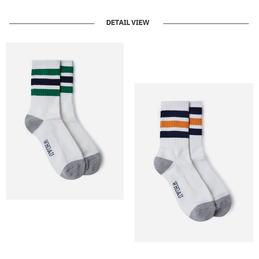 Vớ cao cổ WHO.A.U WHAYD4931A viền sọc phối màu Stripe Crew Socks Cotton 80%, Polyester 18%, Polyurethane 2%