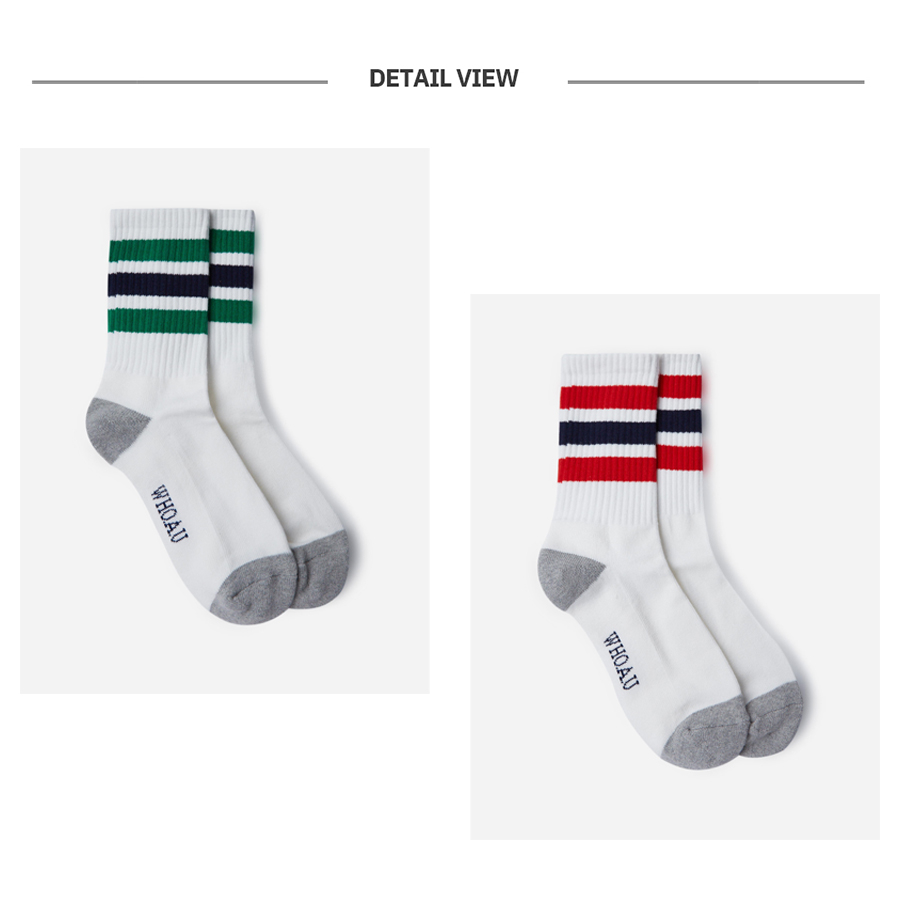 Vớ cao cổ WHO.A.U WHAYD4931A viền sọc phối màu Stripe Crew Socks Cotton 80%, Polyester 18%, Polyurethane 2%