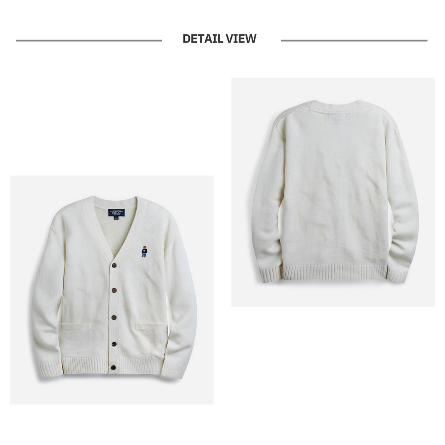 Áo Cardigan WHO.A.U WHCKD4901U tay dài cổ chữ V nút gài có túi chất vải 100% Acrylic Steve V Neck Cardigan