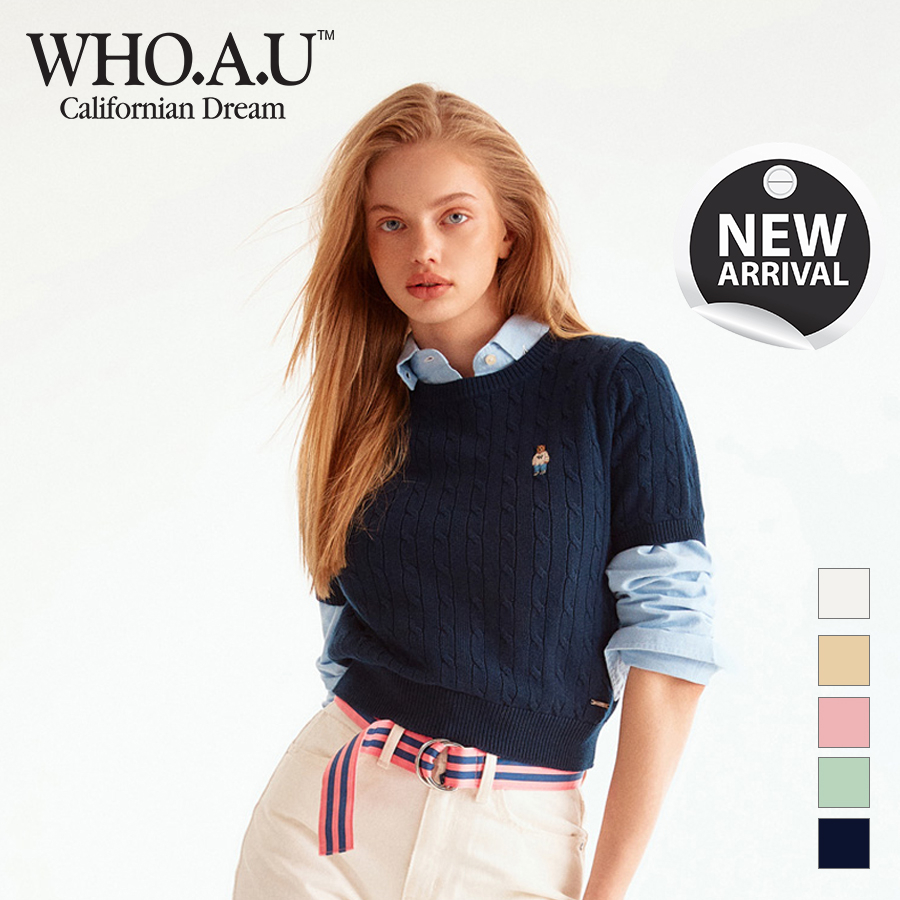 Áo sweater WHOAU WHKAD3701F Steve Cable Crop tay ngắn thời trang