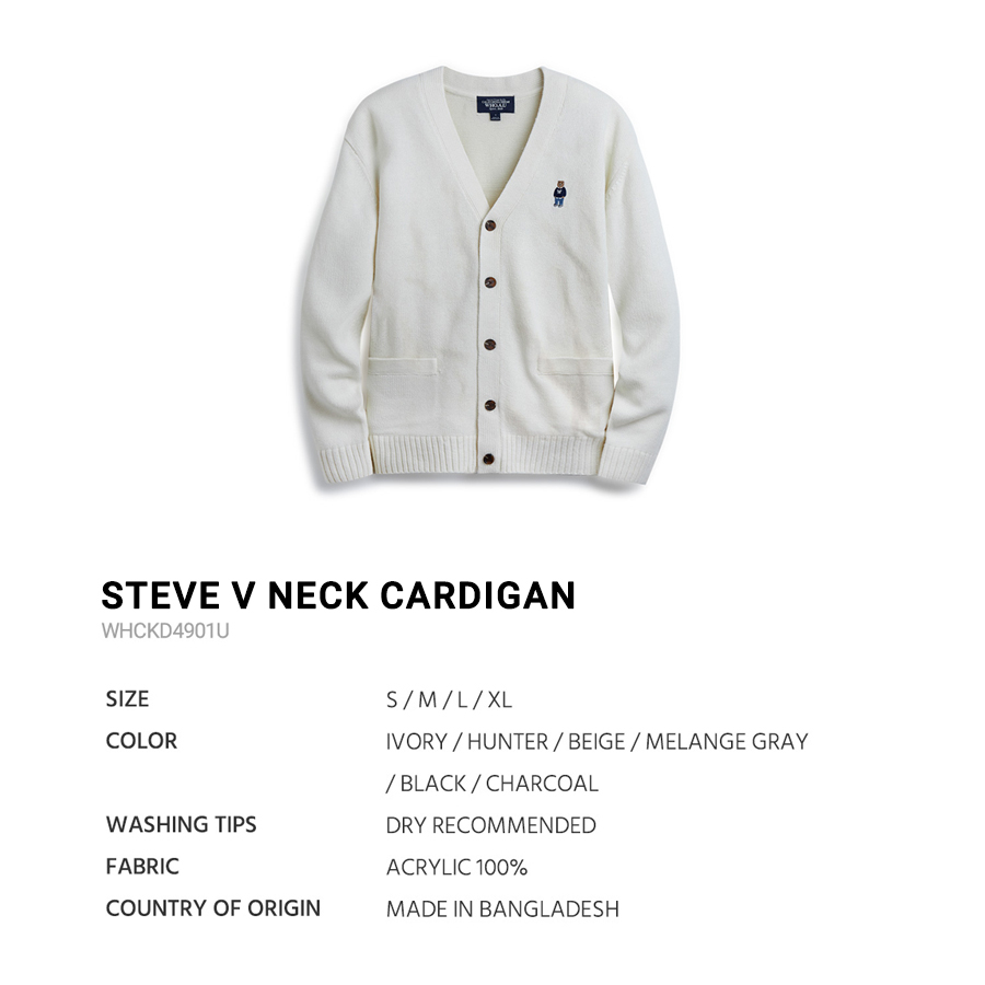 Áo Cardigan WHO.A.U WHCKD4901U tay dài cổ chữ V nút gài có túi chất vải 100% Acrylic Steve V Neck Cardigan