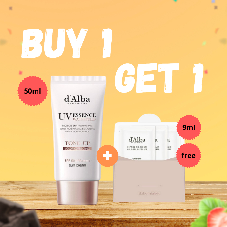 [D 'Alba] Kem Chống Nắng Waterfull Tone-up Sun Cream SPF50 + 9ml bộ sữa rửa mặt dạng gel có tính axi