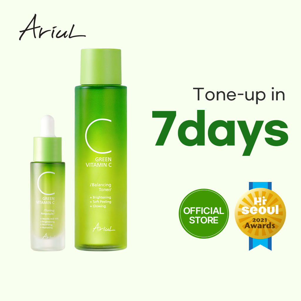 [Ariul Official] Green Vitamin C Toning Ampoule 15ml + Green Vitamin C Balancing toner 150ml - (ARGB
