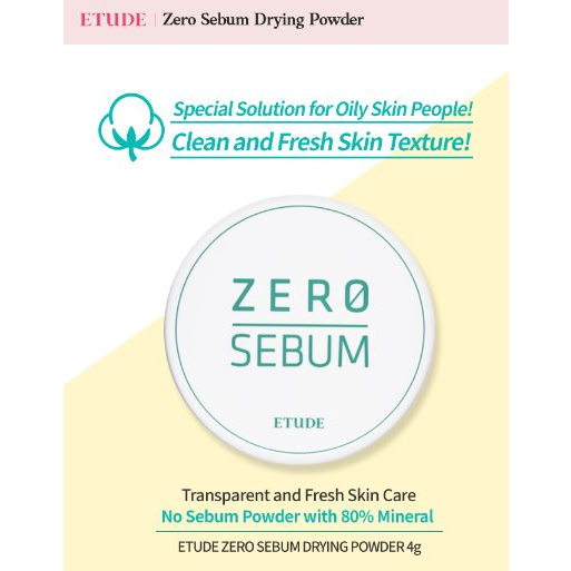 Etude HOUSE Zero Sebum Powder 4g - Hàng Sẵn Sàng