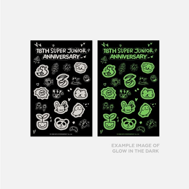SUPER JUNIOR 18th Anniversary GLOW-IN-THE-DARK STICKER & Photo Card Setk