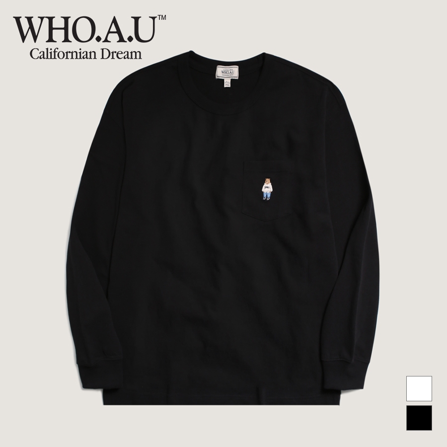 Áo thun WHOAU WHLAD3822U Steve 100% cotton tay dài thêu họa tiết có túi thời trang