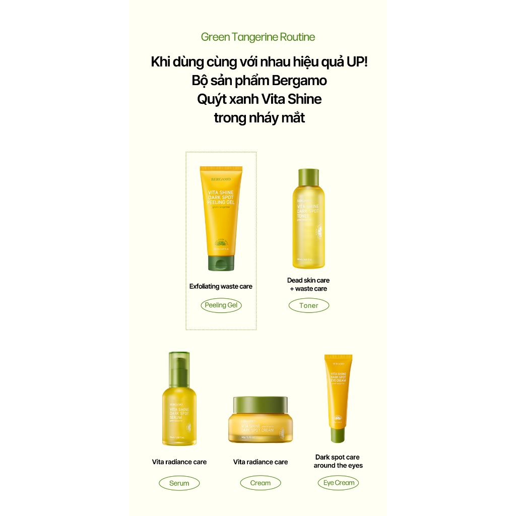 Peeling Gel cho da mặt tinh chất Quýt xanh Vita Shine trị nám se khít chân lông Bergamo 150ml