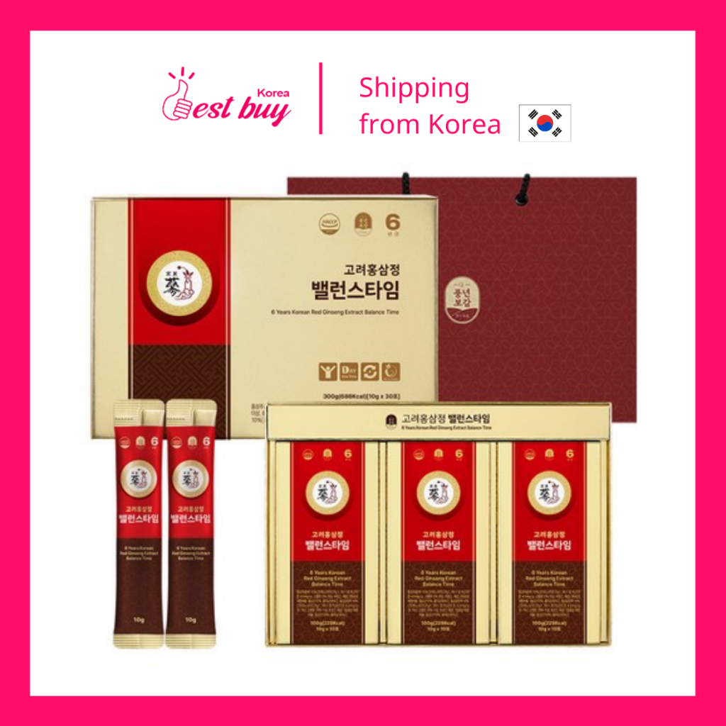 Hộp nước hồng sâm 6 năm tuổi Korean Red Ginseng Extract Balance Time 10gx 30 gói - kèm túi quà tặng