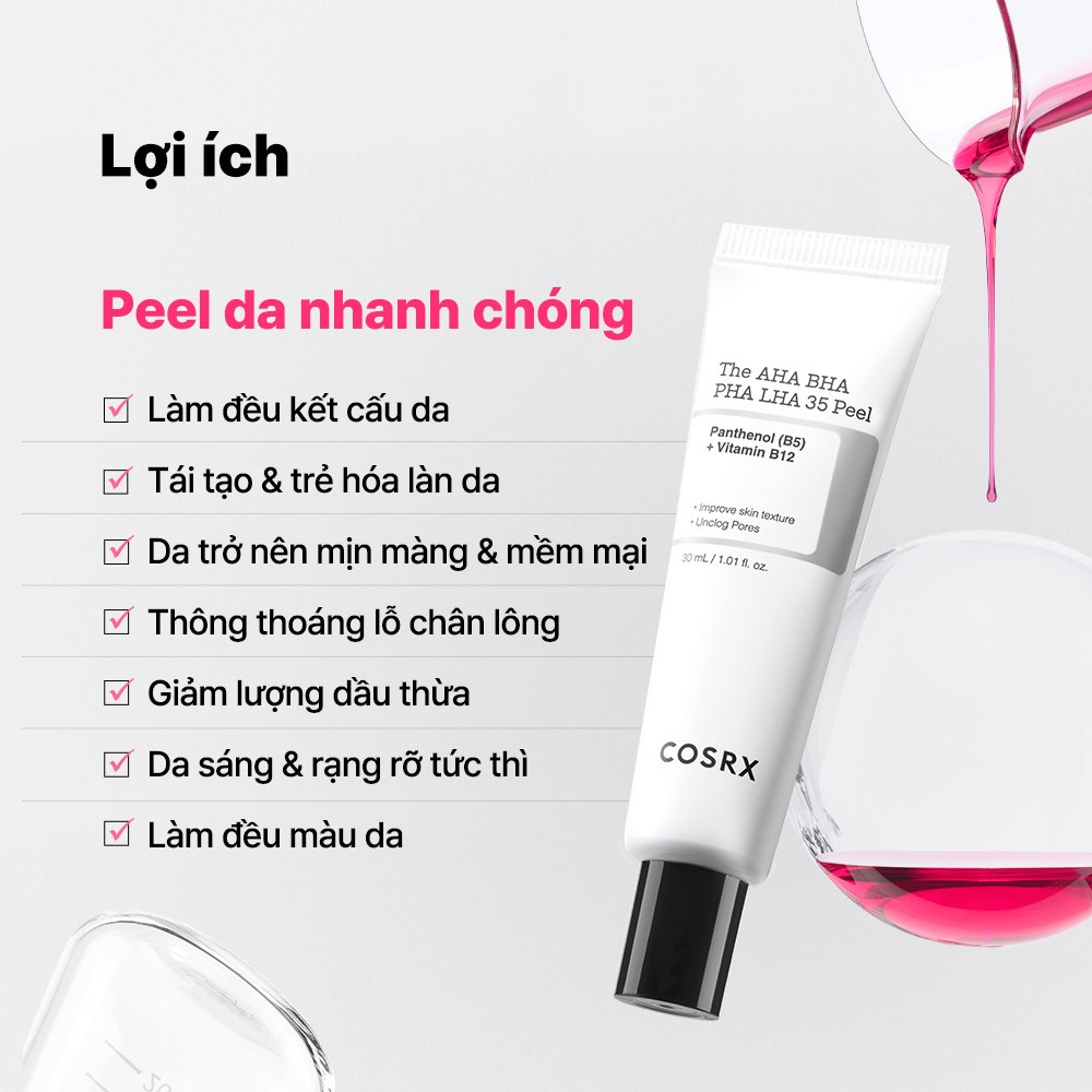 Tinh chất Peel da AHA BHA PHA LHA 35% - tẩy tế bào chết và tái tạo da mịn màng 30ml