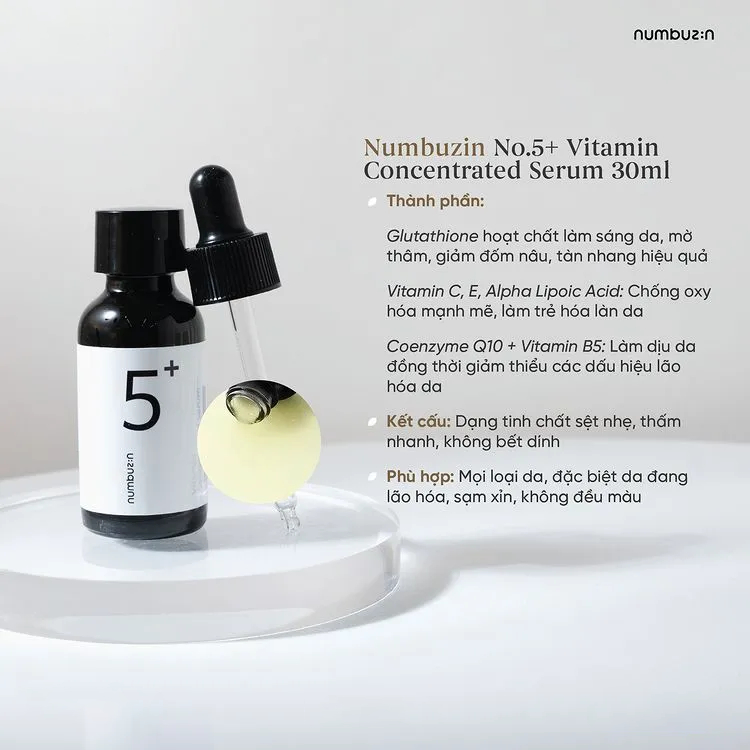Tinh Chất numbuzin no.5 glutathione vitamin Đậm Đặc serum 30ml