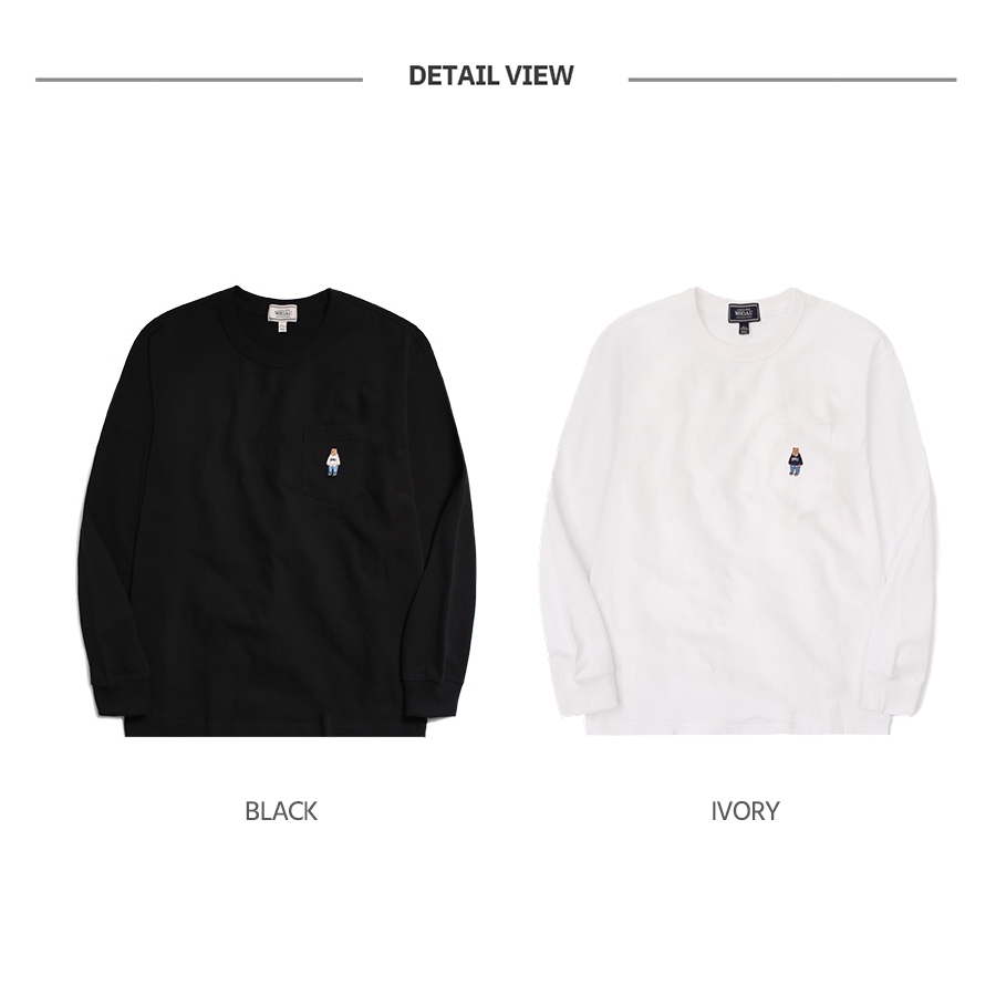 Áo thun WHOAU WHLAD3822U Steve 100% cotton tay dài thêu họa tiết có túi thời trang