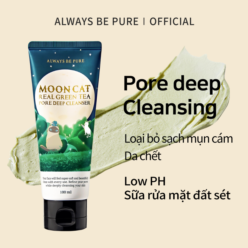 Sữa rửa mặt Always be Pure Moon Cat trà xanh làm sạch lỗ chân lông 100ml