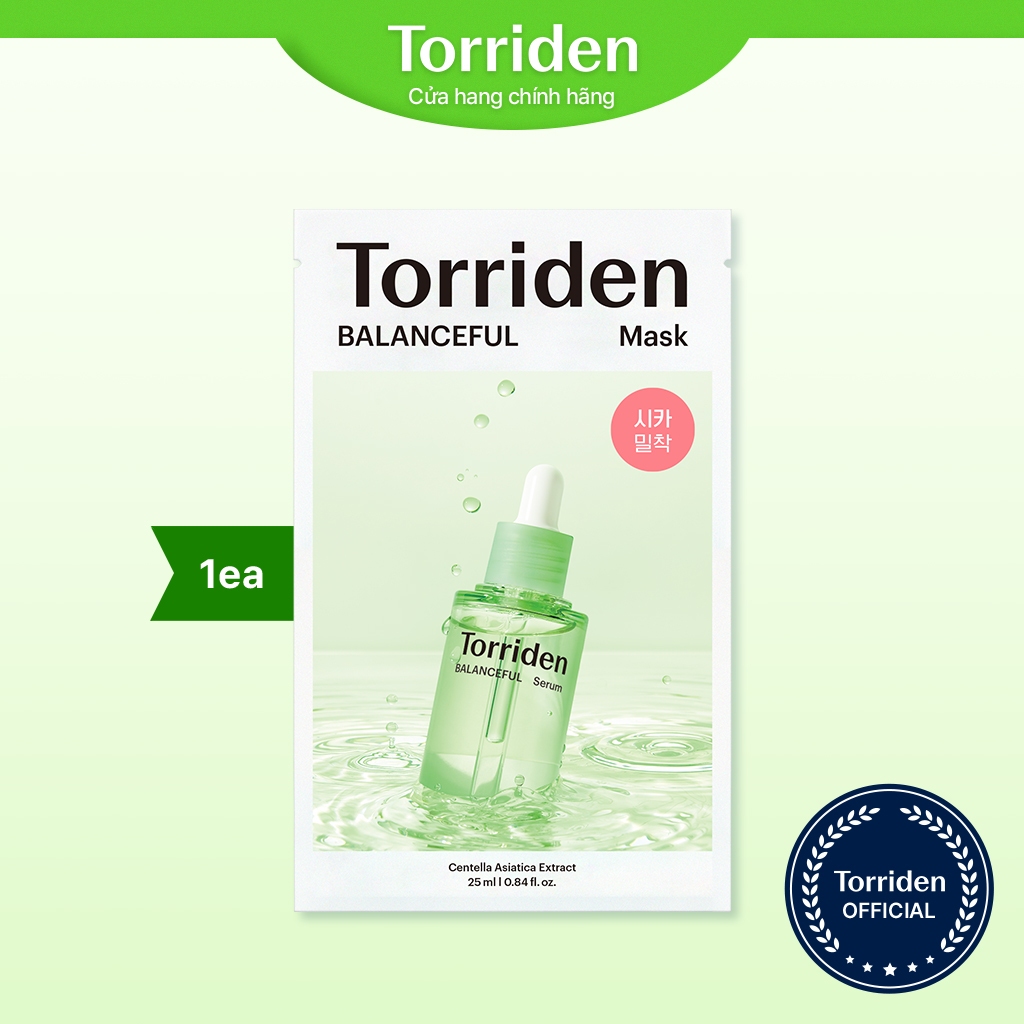 [Torriden chính hãng] Mặt nạ giấy rau má BALANCEFUL giúp làm dịu và điều hòa làn da, dành cho da dễ nổi mụn, 1 miếng