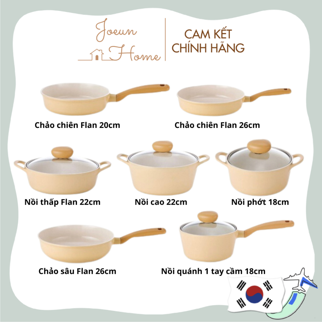 Chảo/Nồi chống dính bếp từ NEOFLAM FLAN làm từ nhôm đúc phủ gốm 18 - 22 - 24 - 26 - 28 cm phong cách Hàn Quốc