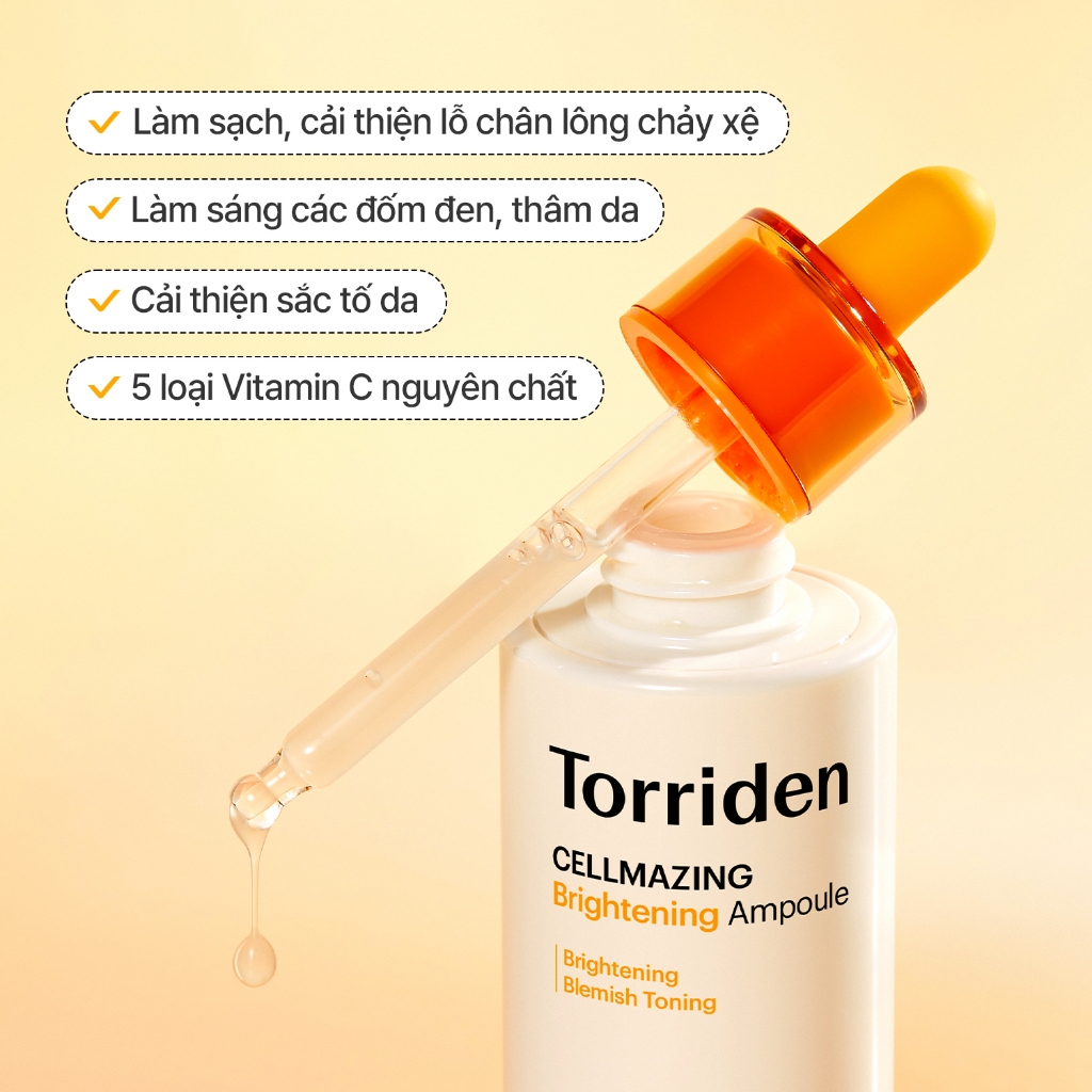 [Torriden chính hãng] Tinh chất sáng trắng Vitamin C Brightening giúp cải thiện tông màu và kết cấu da, khắc phục các vết thâm da, 30ml