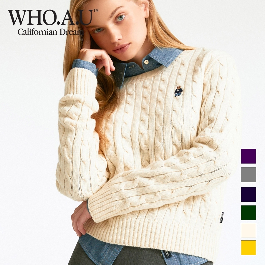 Áo Len WHO.A.U WHKAD4901F Steve R Neck Cable Pullover Wool for Women