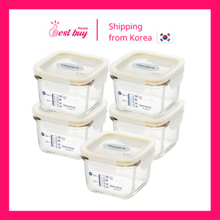 Set 5 hộp thủy tinh vuông có nắp gập trữ thức ăn GlassLock Baby Hàn Quốc 210ml