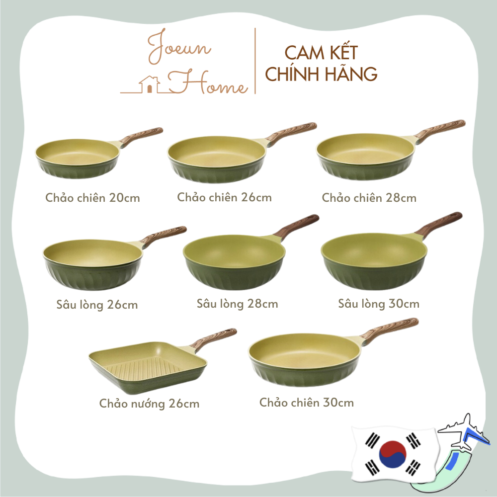 Chảo Bếp Từ Four Season Nhôm Đúc Phủ Gốm Hàn Quốc Màu Bơ Cán Vân Gỗ 20 - 26 -28 - 30cm